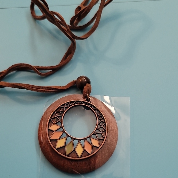 Brown Pendant Necklace with Multicolor Accents - Picture 1 of 3